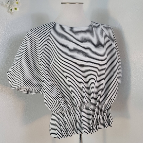 MUSK STRIPED CREWNECK SHORT SLEEVE PLATED WAIST TOP WOMEN'S SIZE MEDIUM - Picture 16 of 16